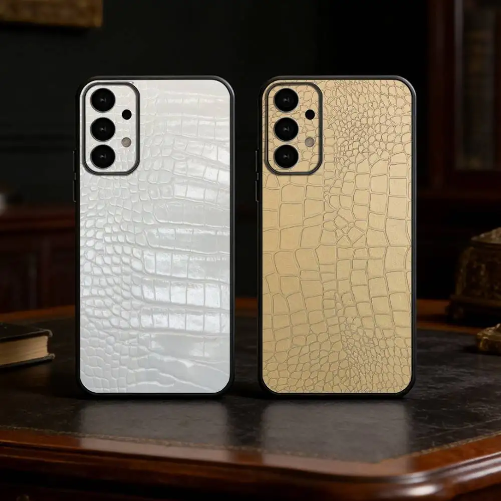 Crocodile Skin phone Case For Samsung S25,24,21,22,23,30,Ultra,20,Plus,Fe,Lite,Note Soft Black Cover