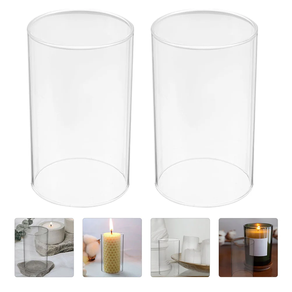 2 Pcs Glass Lampshade Tapered Candles Supply Cylinder Candleholders Windproof Protectors Desktop Shades Supplies