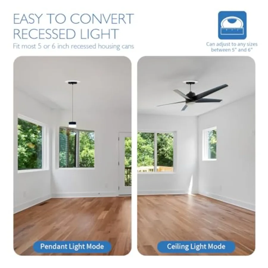5/6" Instant Recessed Can Light Conversion Kit to Pendant LightHanging Light Upgrade for Ceiling Fan Light Fixture White Finish view 5