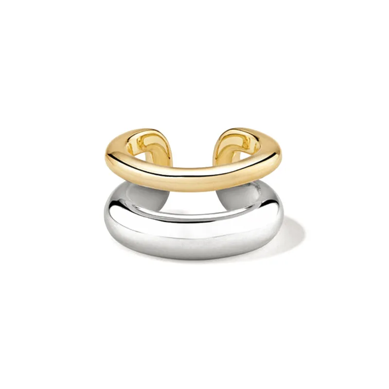 

Зажим для ушей из стерлингового серебра, двухслойный двухцветный европейско-американский модный простой высококачественный зажим для ушей без пирсинга ушей