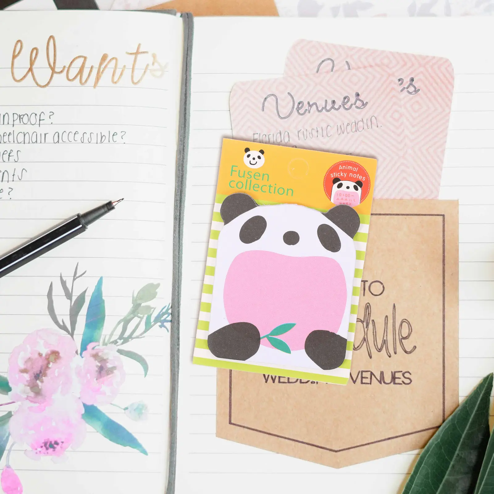20Pcs Lovely Panda Pattern Note Stickers Fine Workmanship Strong Adhesion Compact Memo Pads for Study Work Planning Home
