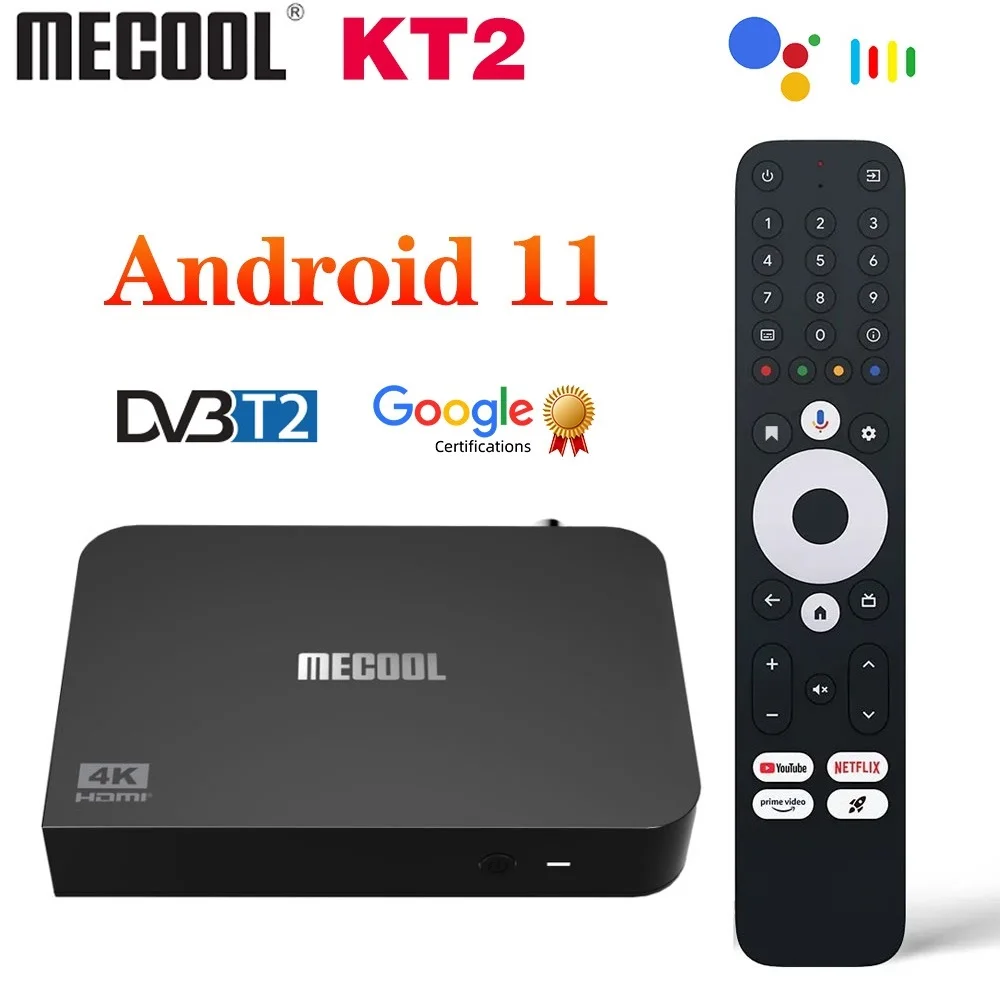 Mecool KT2 DVB-T2 Google Netflix Certified Amlogic S905Y4-B Android 11 TV Box 2GB 32GB DVB-T2/T BT5.0 2T2R Wifi HDR Set Top Box