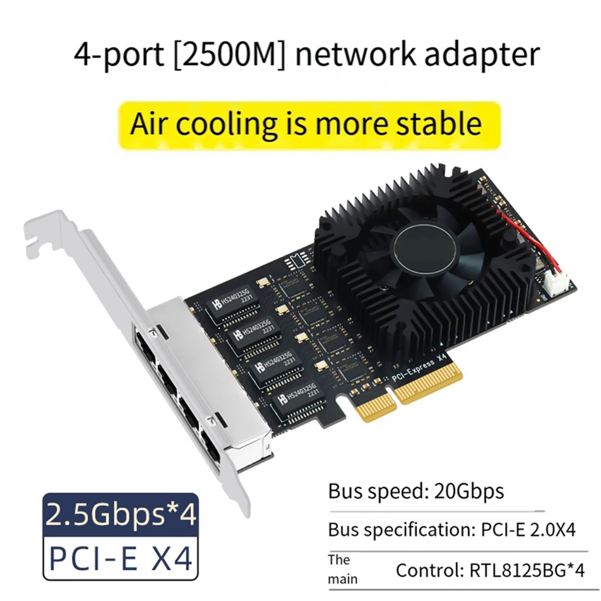 4 Port PCIE POE Network Card 10/100/1000/2500Mbps Gigabit Industrial Ethernet Converter 20G PCIE X4 Adapter 8125BG Chip