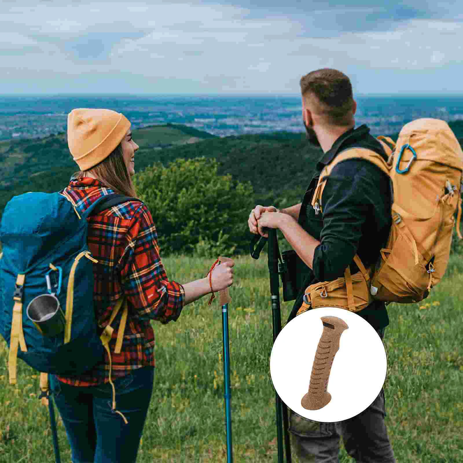 Trekking Pole Handle Walking Stick Professional Hiking Rod Universal Grip Tool Round Spherical Outdoor Cork Elder Ski Adapter