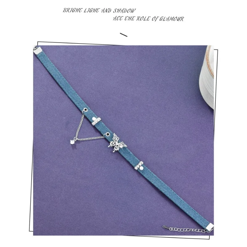 

Джинсовая цепочка на воротник в форме сердца с кисточкой-бабочкой, цепочка на воротник в стиле ретро, кольцо на воротник-цепочка на ключицу, модный воротник одежды