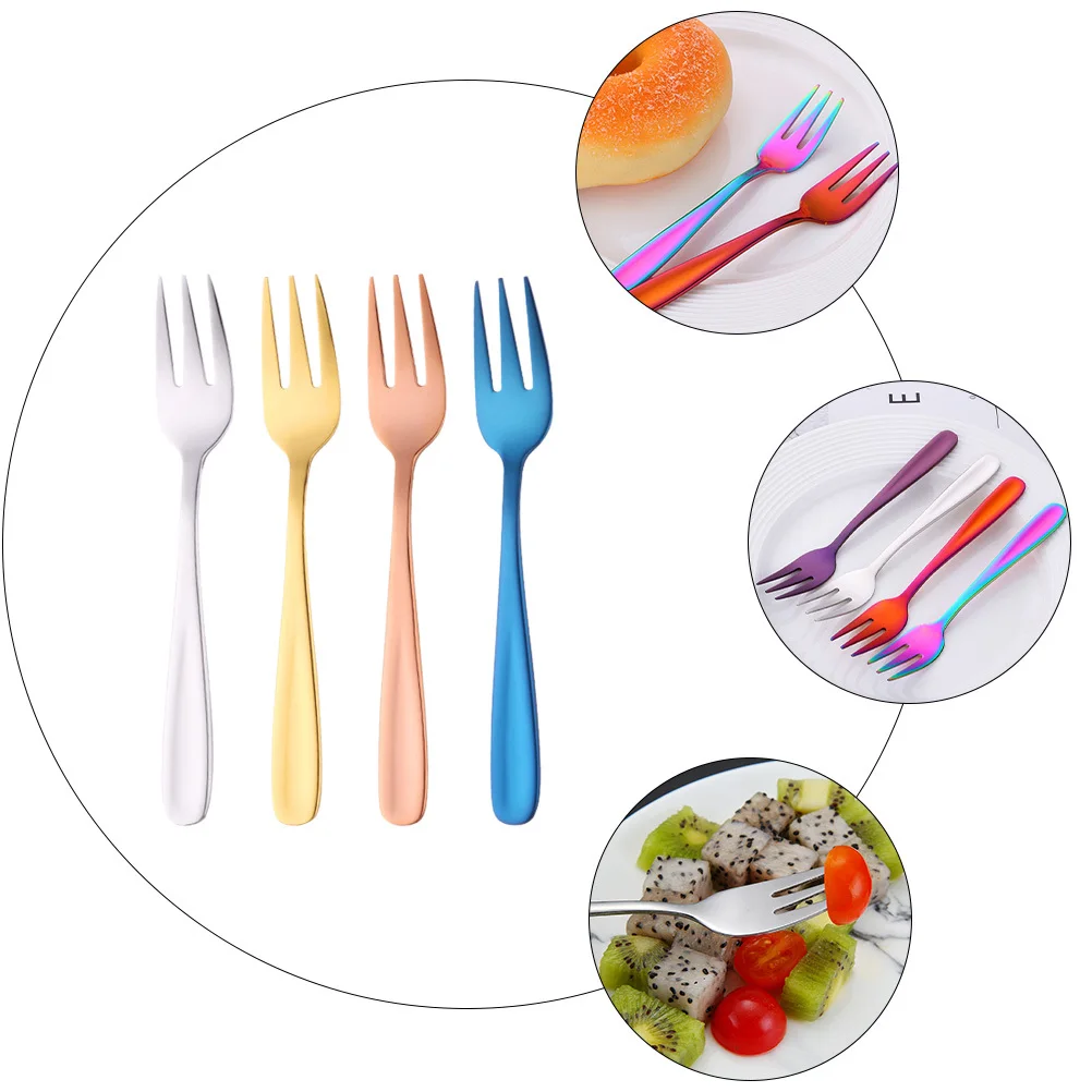 

8Pcs Stainless Steel Cake Forks Colorful Fruit Dessert Forks for Parties Home Tableware Fruit Fork Food Fork Home Tableware
