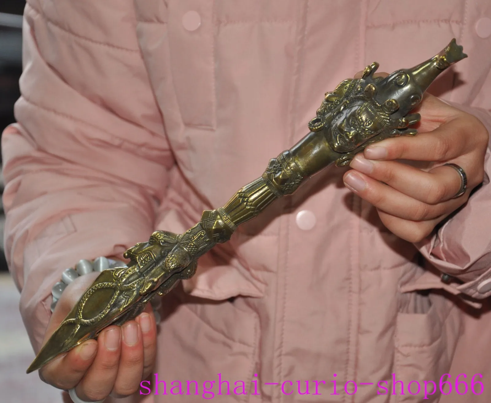 

13 "Buddhist Temple Bronze Horse Head Mahakala Vajra Phurpa Dagger Equipment - Early Natural materials