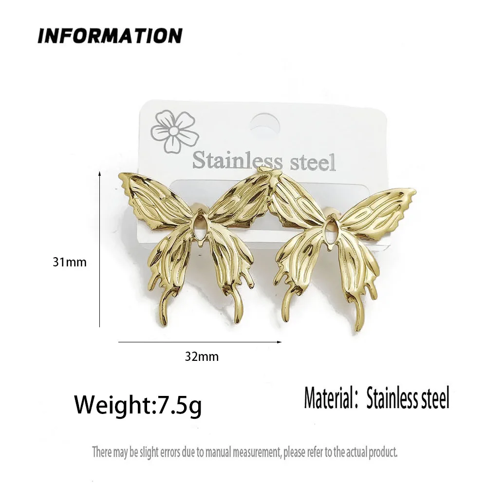 New round print and butterfly stainless steel women's earrings, waterproof heavy metal earrings, gift for wife