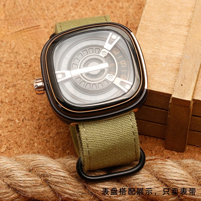 For Seven Weeks SF-T Five P Series M Series Q Series Canvas Nylon Watch Strap Waterproof Sweat-Proof Sports Watchband 26 28mm