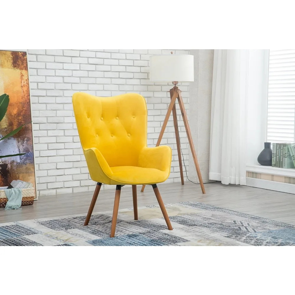 

Silky Velvet Tufted Button Accent Chair, Yellow 30D x 41.5W x 26.8H in