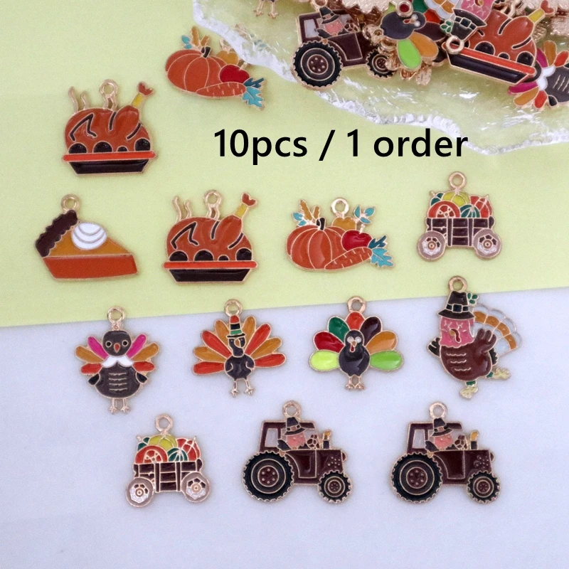 10PCS Harvest Thanksgiving Cartoon Alloy Pendant Fruit Vegetable Turkey Metal Charm DIY Necklace Bracelet Earing Chain Accessory