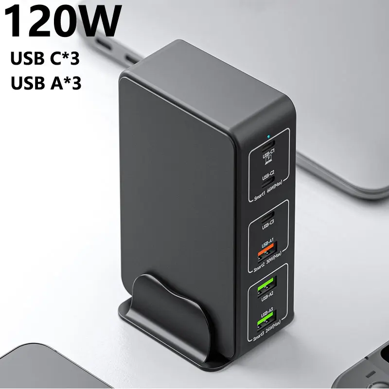 120W PD Desktop Charger For Tablet Laptop Fast Charger USB C Phone Charger For iPhone Samsung Macbook Multi USB Type C Charger