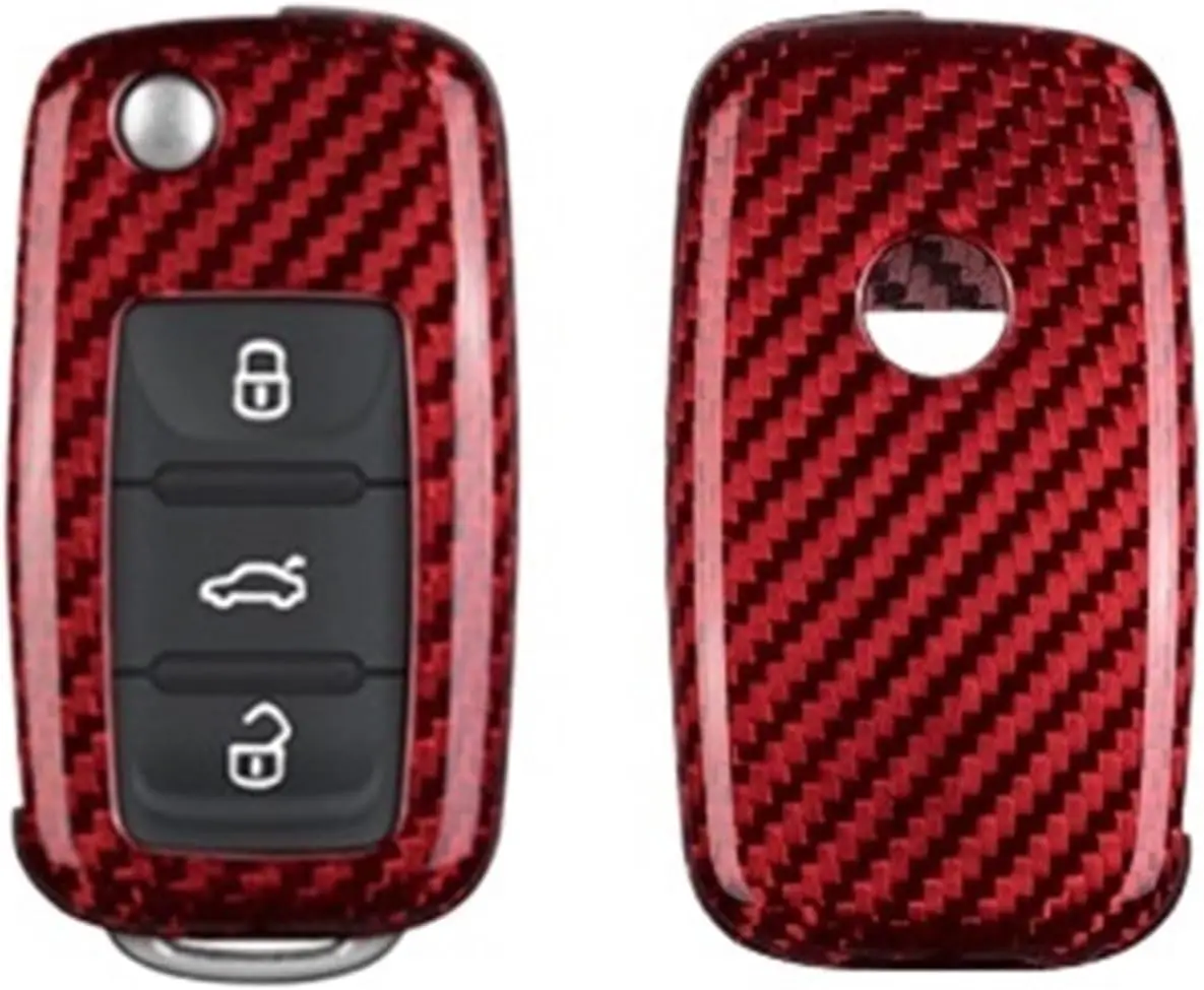 

Carbon Fiber Car Key Cover Case Shell Compatible For VW Polo Bora Tiguan Passat Golf 6 MK6 MK7 MK7.5 Lavida Scirocco(DZA Red)