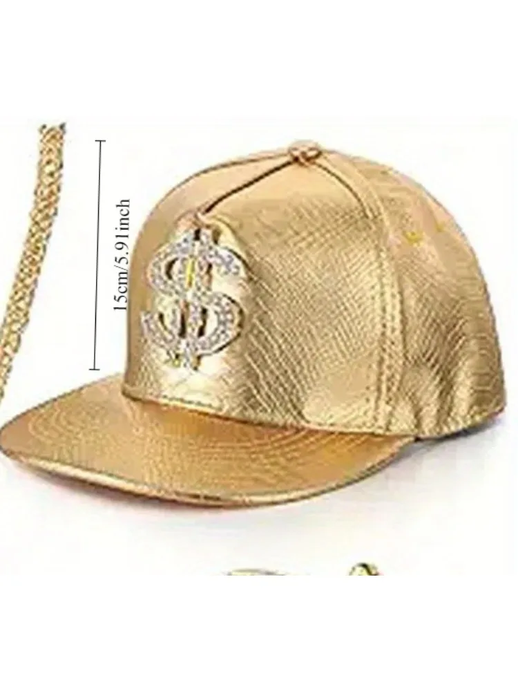 Das 3-teilige Hip-Hop-Outfit enthält eine verstellbare Halskette mit Button-Down-Hut-Dollar-Logo und einen Hip-Hop-Dollar ring