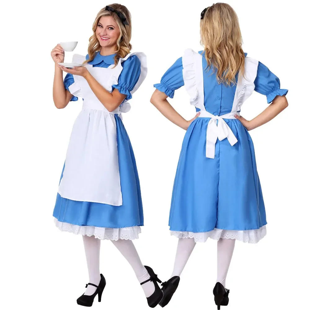 

Children Girl Blue Alice In Wonderland Halloween Costume For Kids Party Lolita Maid Dress Cosplay Maid Performance Costumes