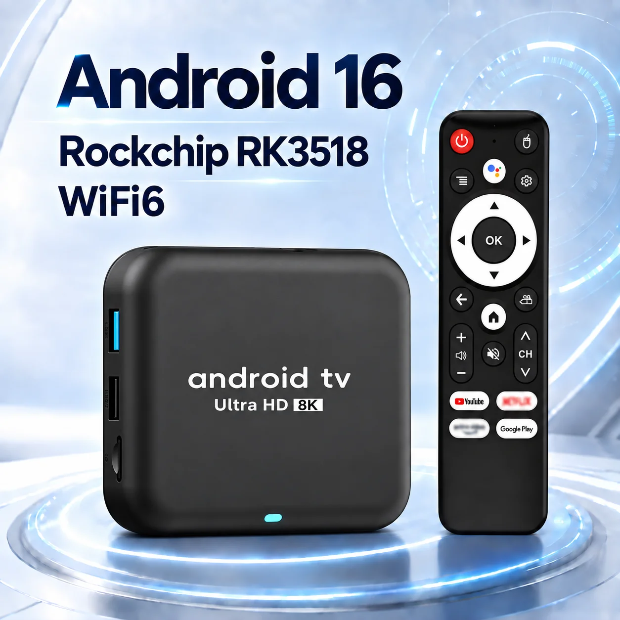 Rockchip RK3518 Android 16 Smart TV Box Google Voice Assistant RAM 4GB 8GB ROM 32GB 64GB 128GB 256GB Set Top Box Media Player