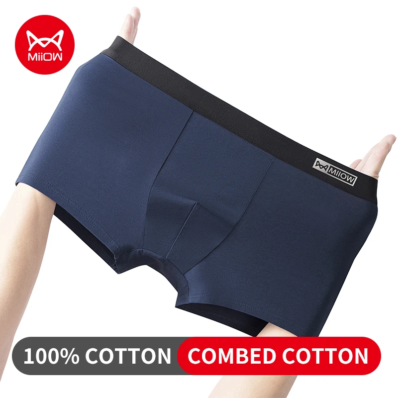 

MiiOW 3Pcs Combed Cotton Men Underwear Breathable Crotch Men's Panties Antibacterial Man Underpants Mens Boxershorts Underpants