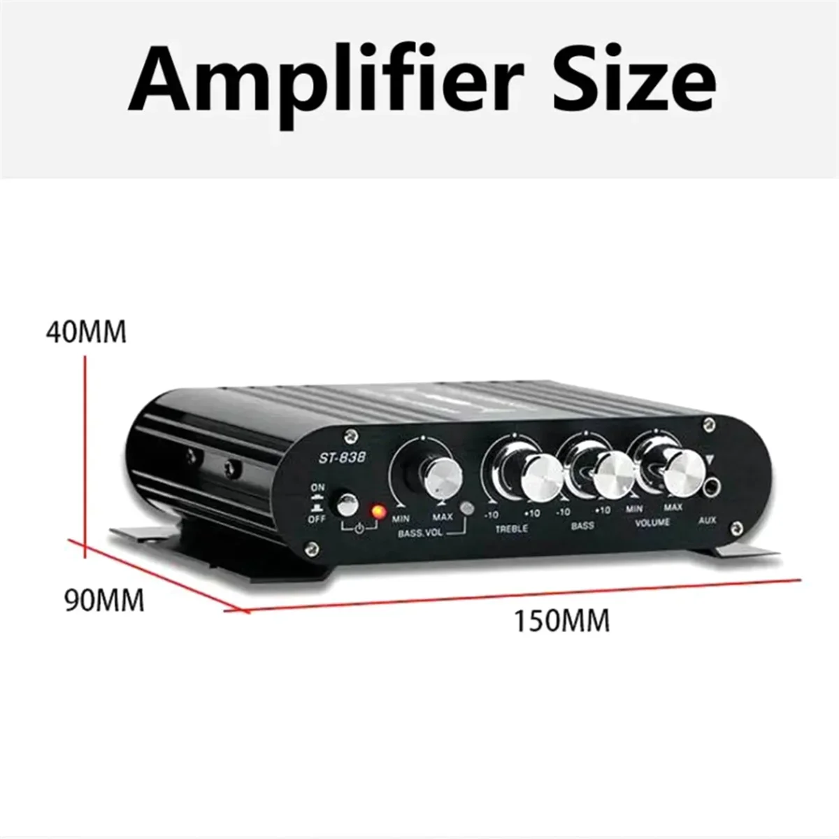 ST-838 Hifi Versterker 2.1 Kanaal Auto Mp3 Mini Amp Aux Ingang Hoge En Lage Bas Aanpassing Super Bas 20wx2 + 40W Versterker