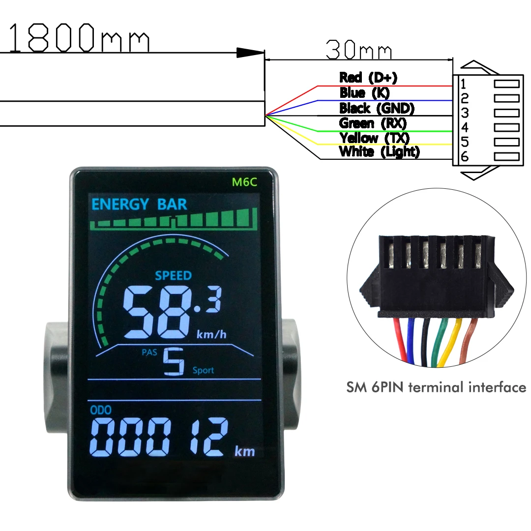 UART2 M6C 24 V/36 V/48 V/60 V Elektrische Fietscomputer Meter Waterdicht Fietsen Kilometerteller Mountainbike Accessoires Snelheidsmeter