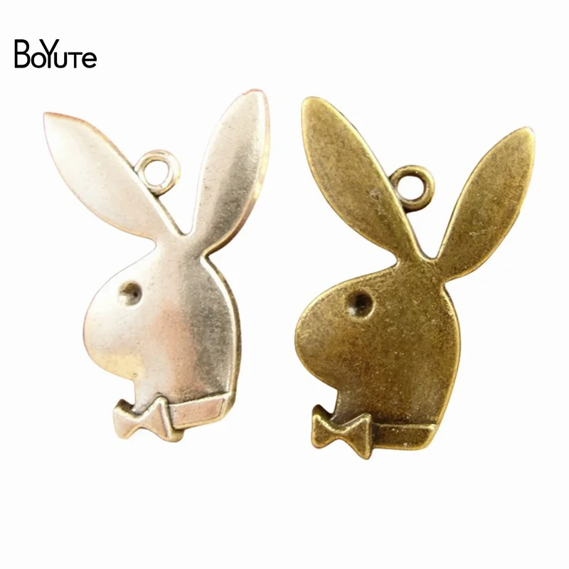 BoYuTe (50 Pieces/Lot) 22*33MM Vintage Rabbit Head Pendant Charms for Jewelry Making DIY Alloy Accessories