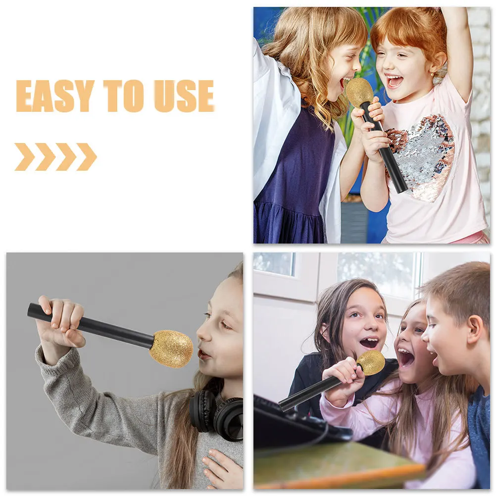 

3Pcs Glitter Kids Microphone Prop Lightweight Fake Microphone Foam Performance Birthday Party Party Favors Fake Microphones