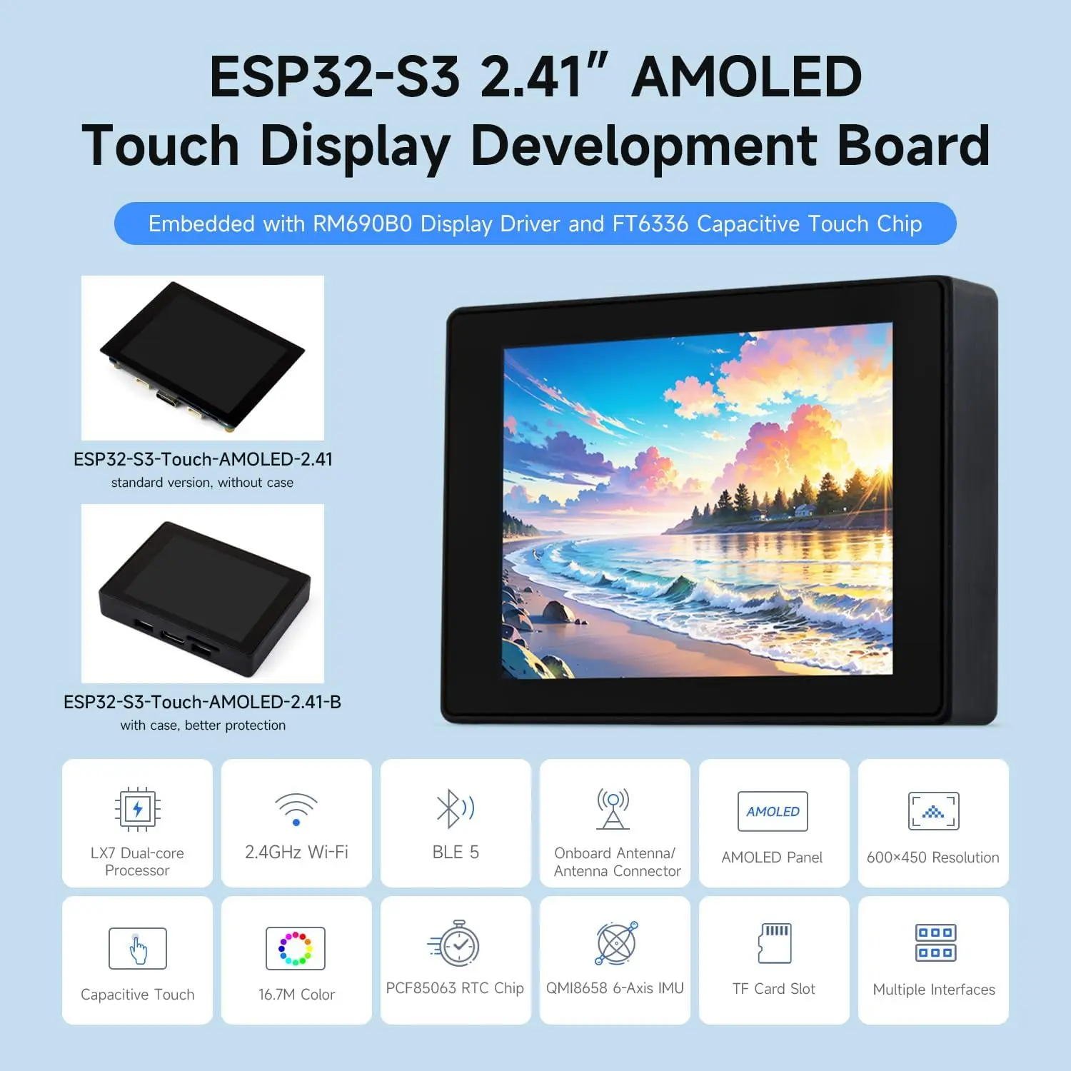 Waveshare ESP32-S3 2,41 Zoll AMOLED Display Development Board 600×450 Touchscreen ESP32 Display für Arduino IDE ESP-IDF HMI