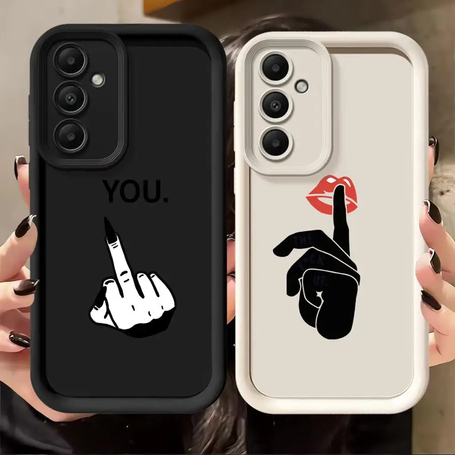 Case for Samsung Galaxy A51 A73 A15 A16 A53 A54 A56 A35 A36 A34 A23 A26 A32 A71 A72 A12 A13 Phone Cover Lip Print Gesture Art