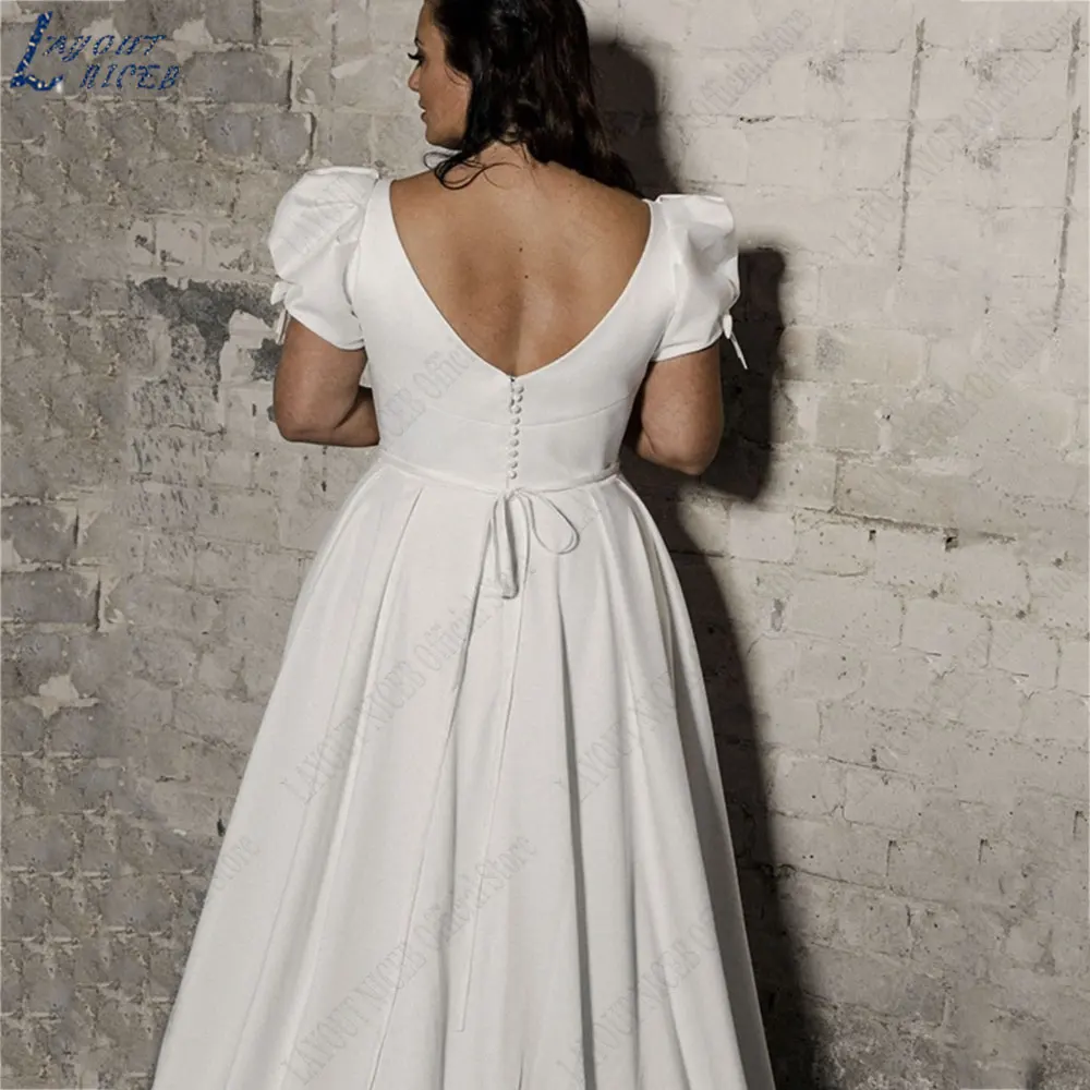 DISPOSITION NICEB-Robe de mariée en satin, col en v, ligne A, dos nu, avec boutons dans le dos, grande taille, 2024DISPOSITION NICEB-Robe de mariée en satin, col en v, ligne A, dos nu, avec boutons dans le dos, grande