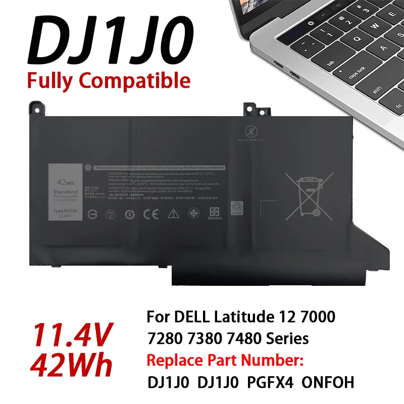 DJ1J0 11.4V 42Wh PGFX4 Laptop Battery For DELL Latitude 12 7000 7280 7380 7480 Series Notebook Tablet PC Fully compatible