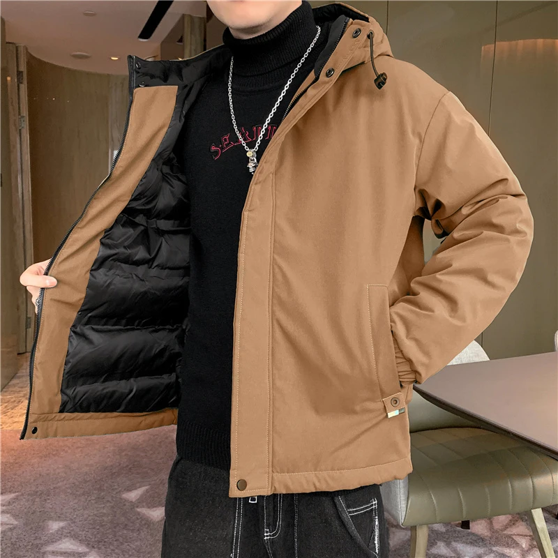 Oversized masculino casual com capuz algodão-acolchoado jaquetas 2024 outono inverno grosso quente parkas roupas outwear solto sólido para baixo casacos