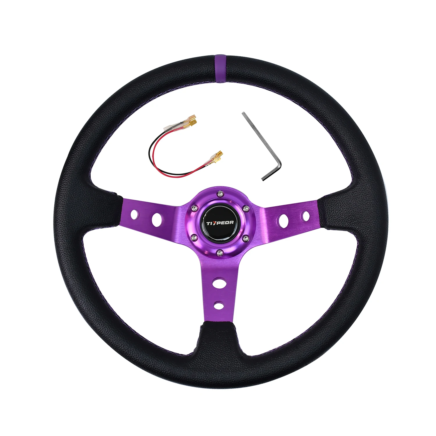 

Руль спортивный JDM Style 14 дюймов (350 мм) из черной кожи с фиолетовыми алюминиевыми спицами, в ретро-стиле для тюнинга автомобиля