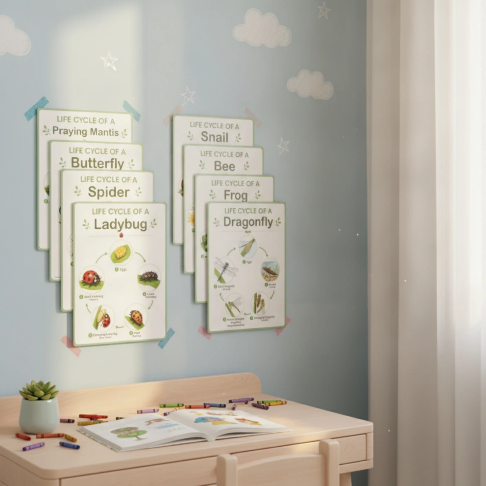 8 Pieces Life Cycle Chart Full-Color Life Cycles Bulletin Board Chart Educational Poster with Border Clear Easy-to-Read