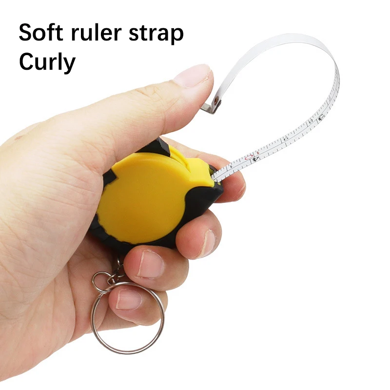 مسطرة فولاذية ناعمة صغيرة محمولة بطول 1 متر، شريط قياس متعدد الأغراض مع سلسلة مفاتيح متري ومقياس مزدوج بوصة