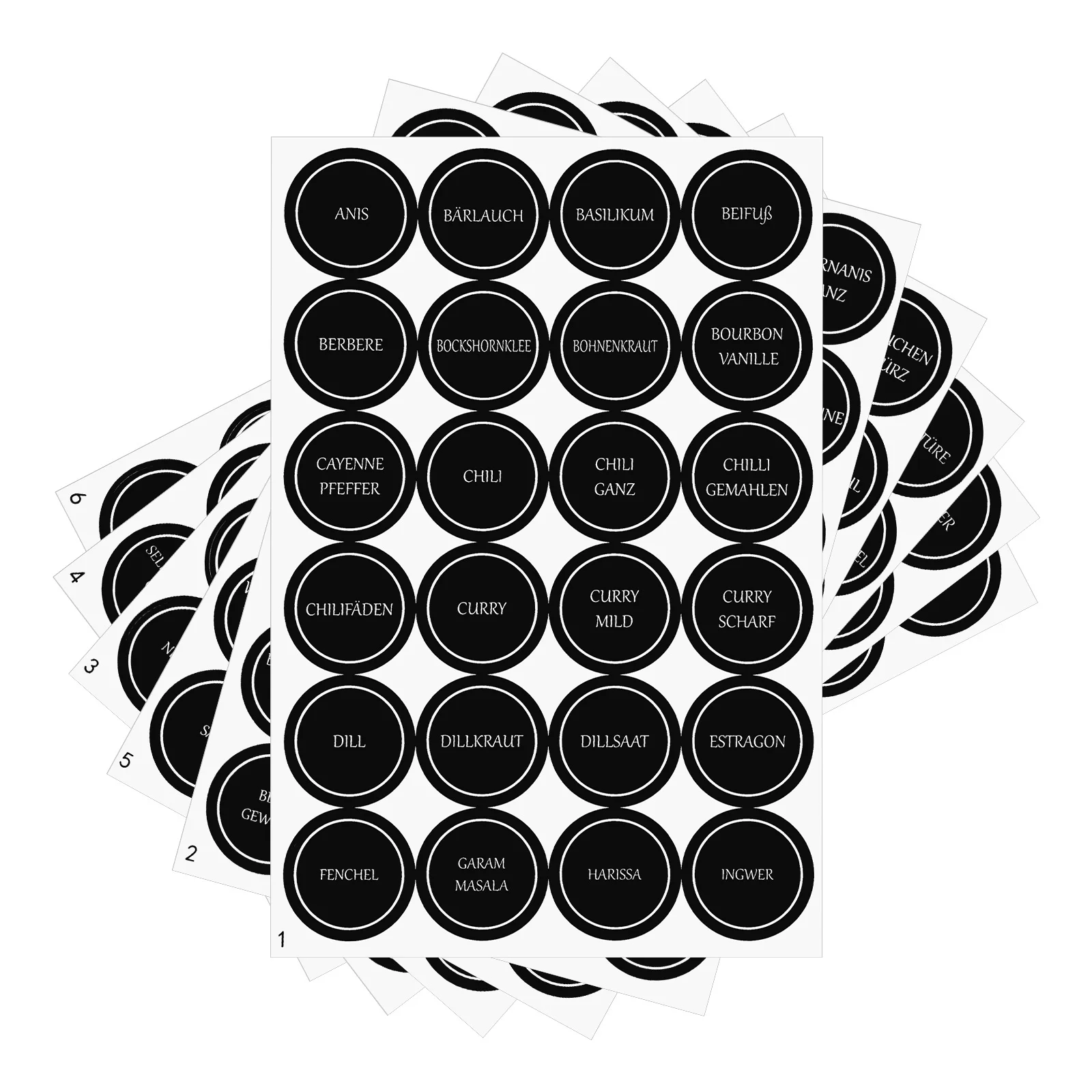 

6 Sheets Round Spice Jar Labels for Kitchen Containers Organizing Pantry Food Storage Canning Jars Stickers Minimalist Design