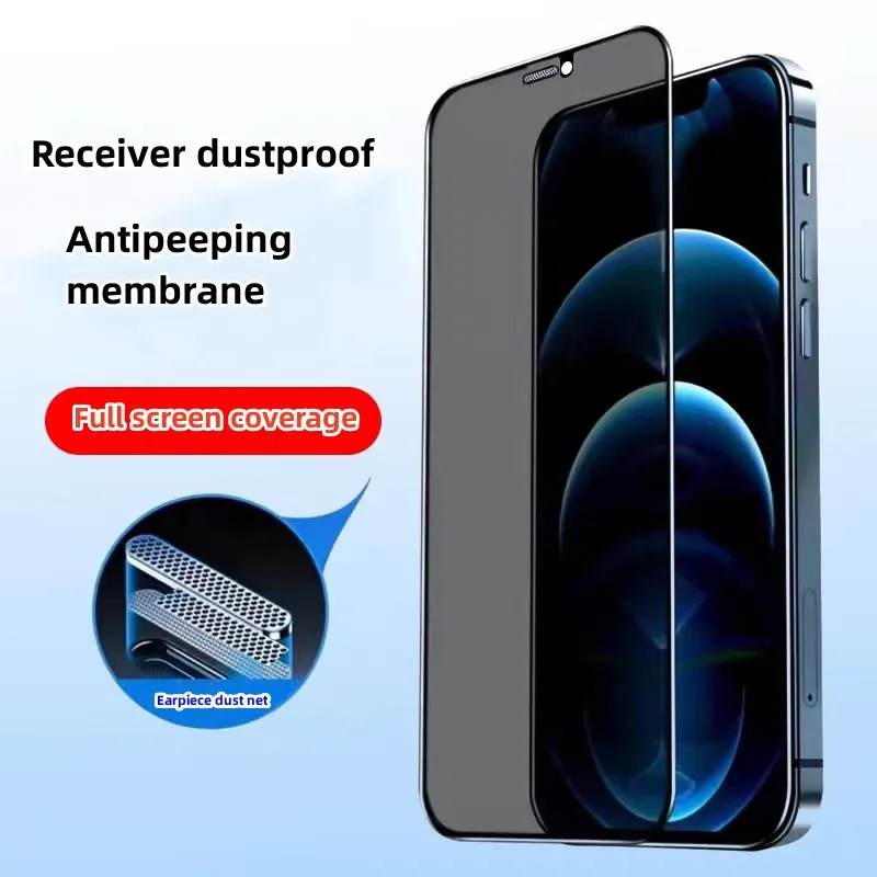 

Privacy Screen Protector For iPhone 14 PRO MAX Plus Anti-Spy Glass For iPhone 13 12 11 XS Max XR 15 Dustproof net Tempered Glass