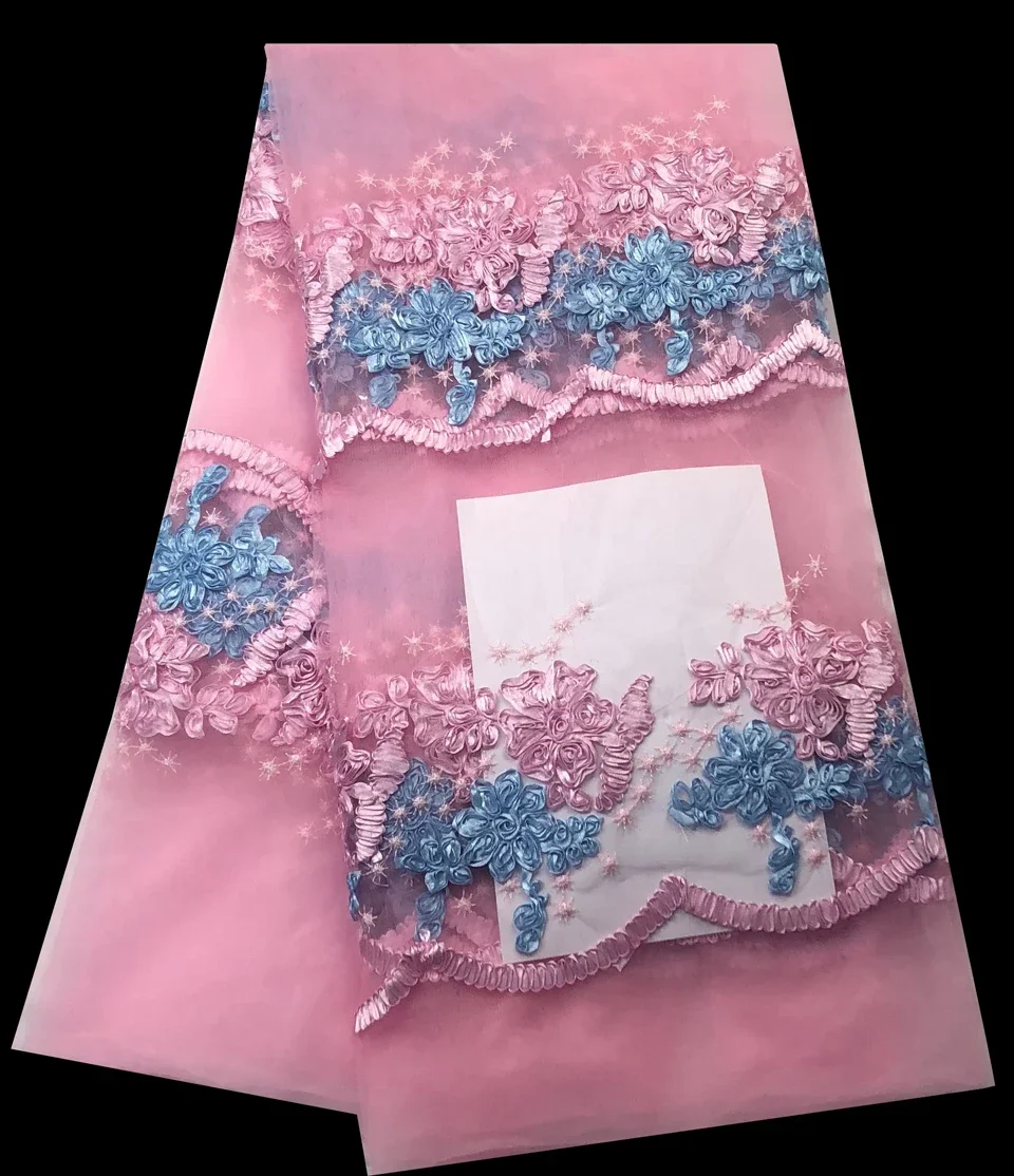 

Nigerian Lace Fabric 2018 High Quality Lace Pink 3d Flower African Lace Fabric Embroidery French Lace Fabric for Bridal ALC-R012