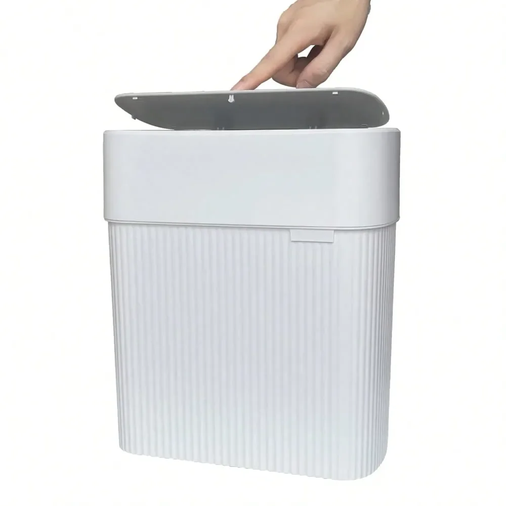 

Trash Can With Press Top Lid, 3.2 Gallon Slim Garbage Can For Kitchen Cabinet, 12L Dogproof Wastebasket Trash Bin For Office, B