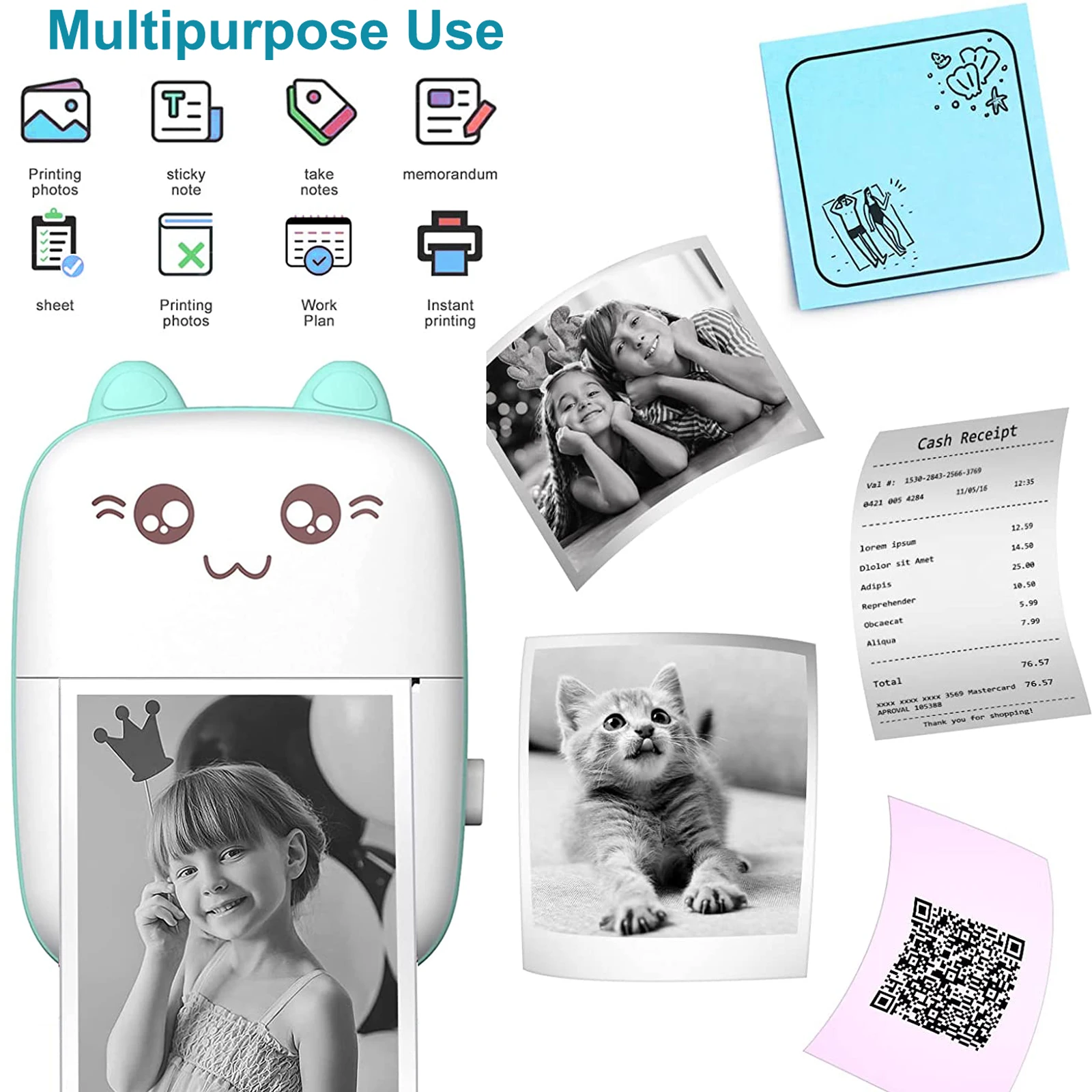 ポケットミニプリンタ、ポータブルbluetoothサーマルプリンタiosのandroidスマートフォン、携帯ワイヤレスラベル受領ステッカー写真