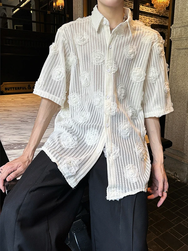 

Hollow out ort Sve irt Men Women ex Loose Fit Summer Sun Protection Flower Patterned Top Quali Fabric