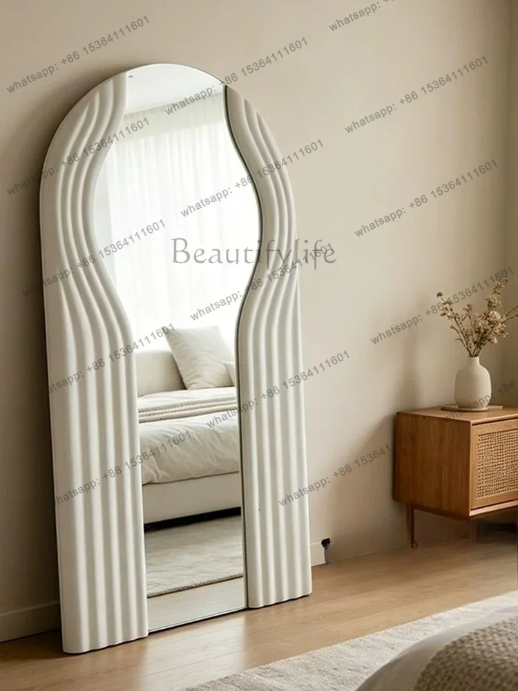 YJ Designer Cream‑Tone Irregular Full‑Length Floor Mirror For American‑Style Entry Living Home