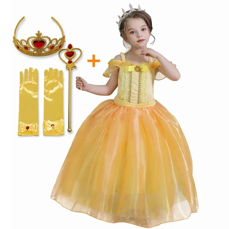 A Christmas Girl Cosplay Princess Bella Dress Beauty and The Beast Kids Dress Up Party Hallowen Birthday Drama Photograph Costum