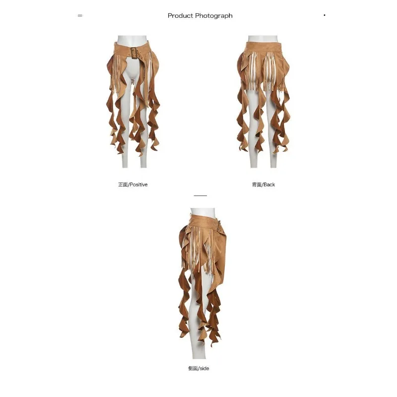 Vintage Western Fringe Waist Skirt Women Faux Suede Tassel Belt Wrap Hip Scarf Retro Style Irregular Long Fringe Waist Cover