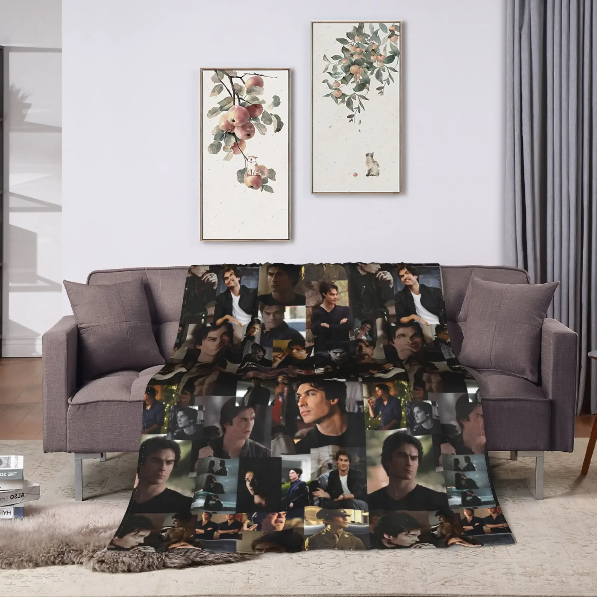 Custom The Vampire Diaries Damon Salvatore Blankets Quality Warm Throw Blanket Winter Airplane Travel Bedroom Aesthetic Bedspre