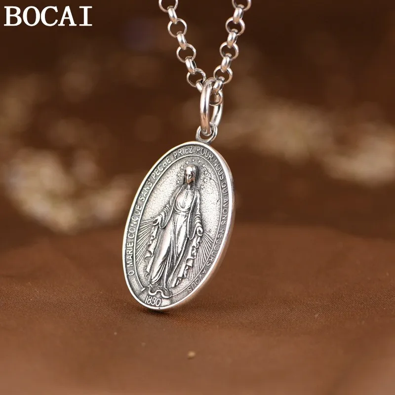 

BOCAI New S925 Sterling Silver Vintage Personality Oval Solid Silver Medal Cross Pendant Selected Gifts For Men And Women