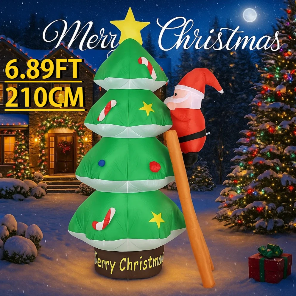 

6.89FT Yard Party Decoration Inflatable Santa Claus Christmas Tree Toy LED Light Xmas Home Decor Ornament Supplies Holiday Gifts