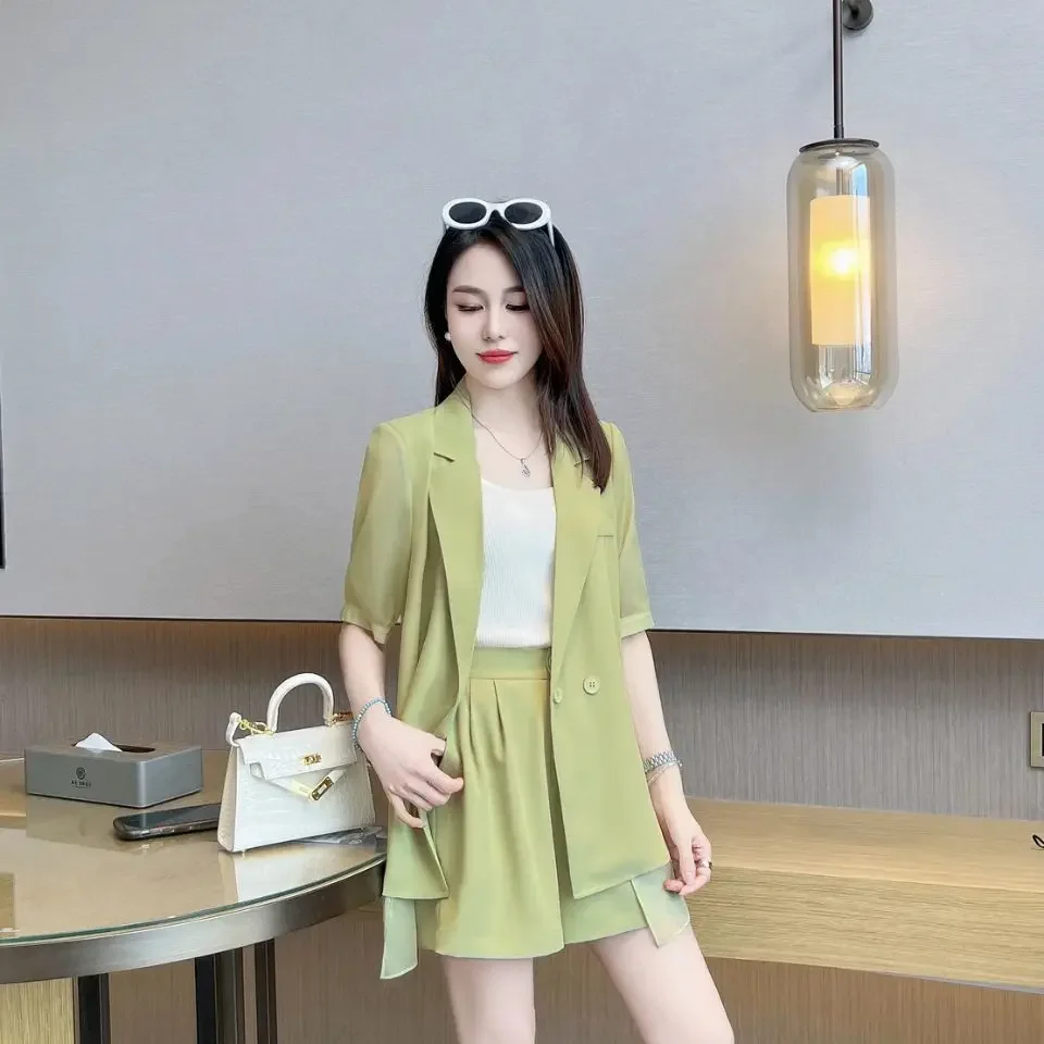 

Костюм, свободные женские шорты, однотонная одежда для отпуска, женские новинки 2025 года, одинаковые комплекты, женские короткие комплекты из 2 предметов