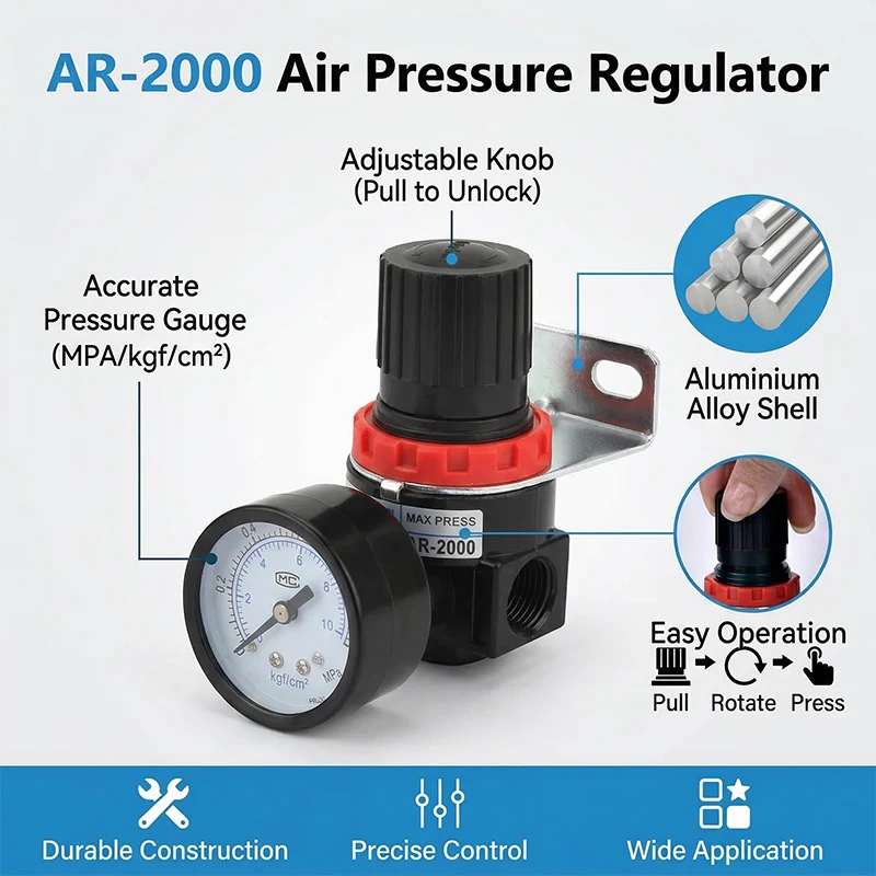 

Регулятор давления воздуха AR2000 с резьбой G1/4'' и фитингами для компрессора, 6 мм, 8 мм, 10 мм, 12 мм