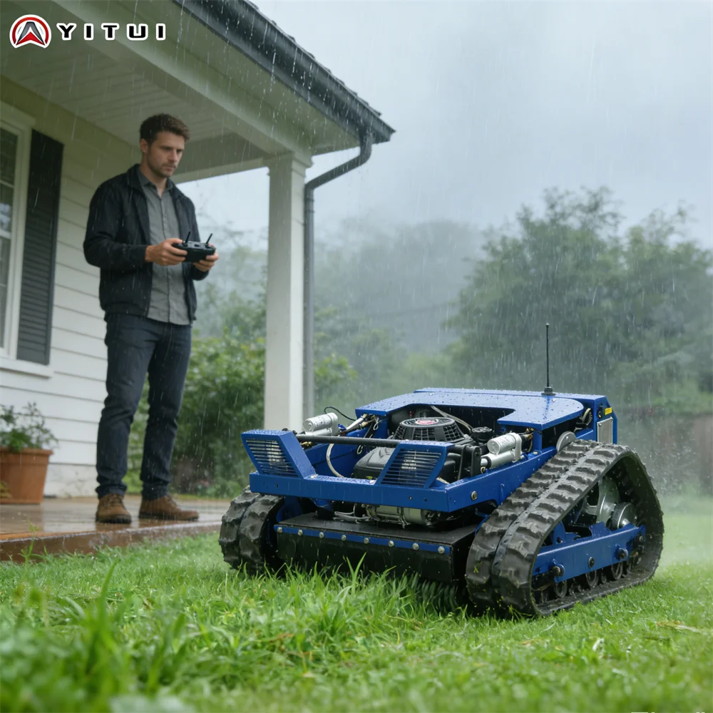 

Вездеходная газонокосилка на дистанционном управлении с четырехтактным двигателем, на гусеничном ходу, малогабаритная, с возможностью индивидуальной настройки