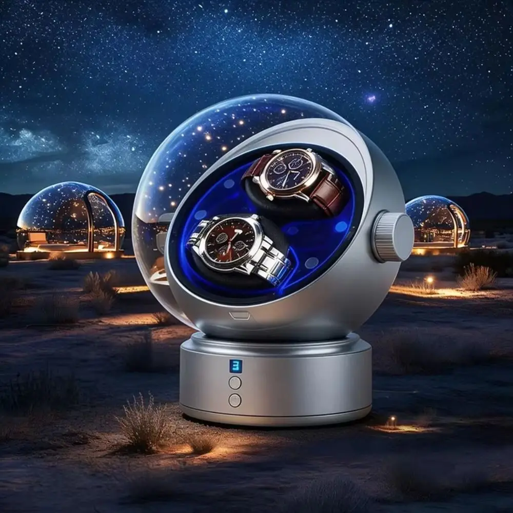 Space Style Digital Double Watch Winder Luxury 5 Color Changing Ambient Lights Dual Watch Winder Box Ultra Quiet Anti-Magnetic