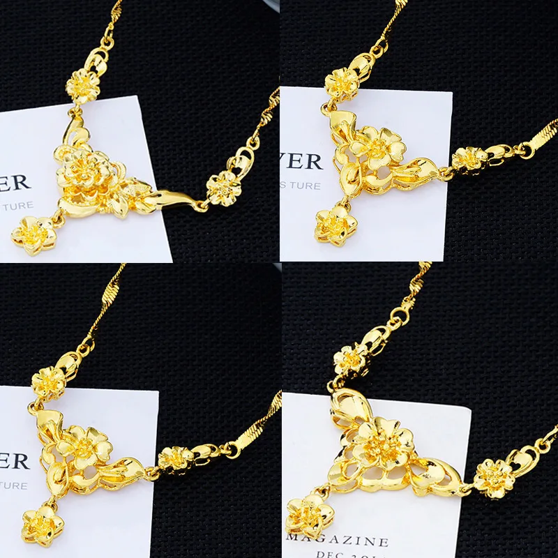 

Luxury 24K 9999 Pure Gold real gold Bride Wedding Flower Necklace